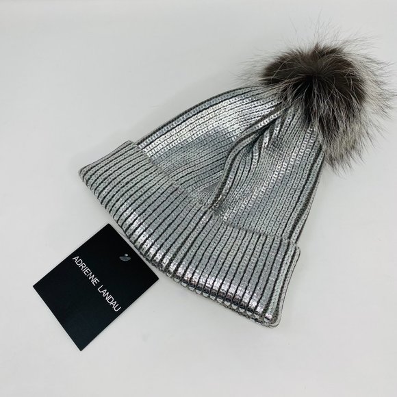 SOLD -Metallic Pom Beanie Hat - Picture 6 of 7